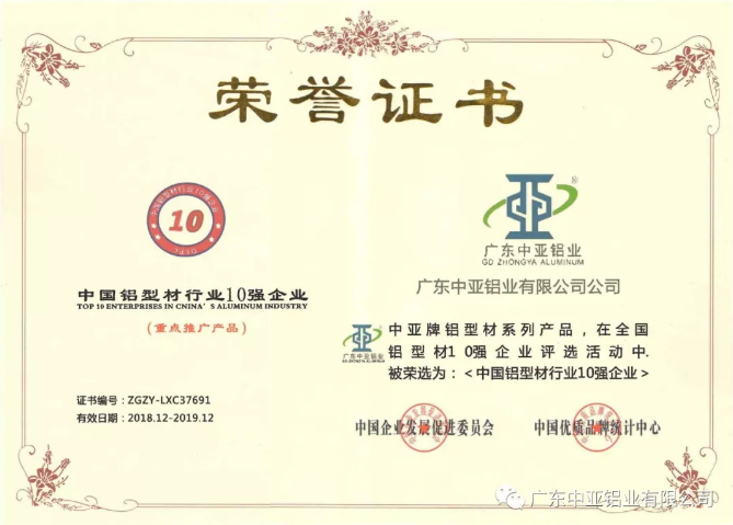 为“中国制造2025”加把劲！中亚铝业荣获“中国铝型材行业10强企业”称号(图2)