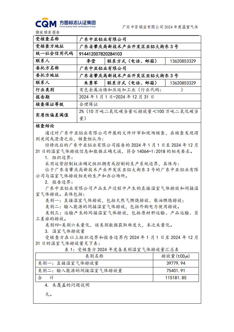 03广东中亚铝业有限公司温室气体核查报告-ISO14064 - 终稿(图2)