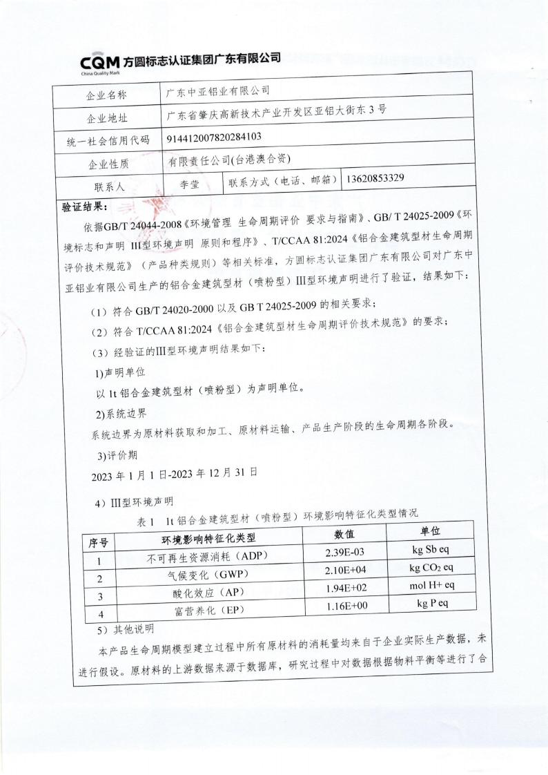 10铝合金建筑型材（喷粉型）产品III型环境声明(图2)
