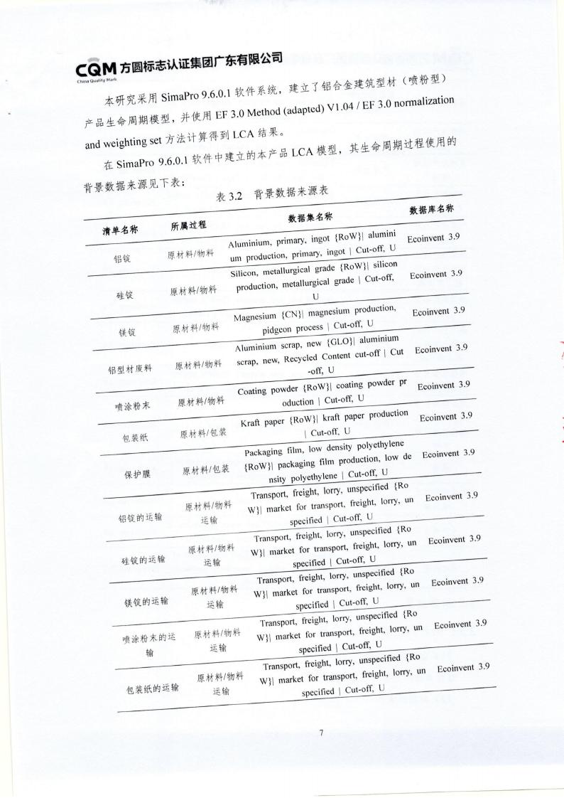 10铝合金建筑型材（喷粉型）产品III型环境声明(图11)